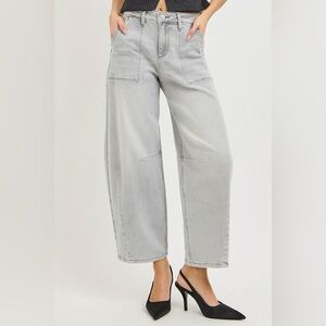 RISEN Light Gray Slouchy Cropped Barrel Jeans